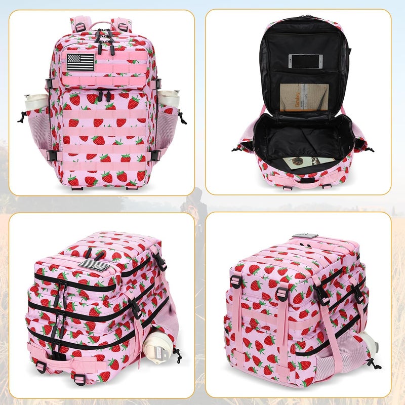 Lovelinks21 25L Tactical Military Backpack Small Travel Rucksack for Men and Women Assault Pack Bug Out Bag Molle Daypack Gym Backpack with Bottle Holder (Strawberry) - Image 3